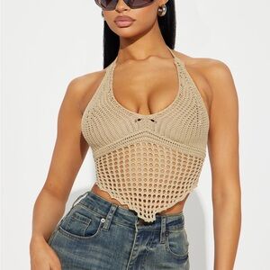 Beach Babe Crochet Halter Top - Tan